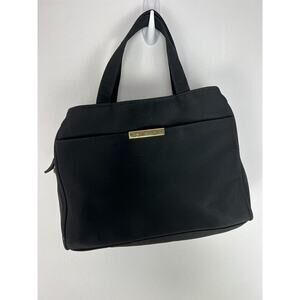 Black Nylon Double-Handle Zip Tote Bag With Gold Accent